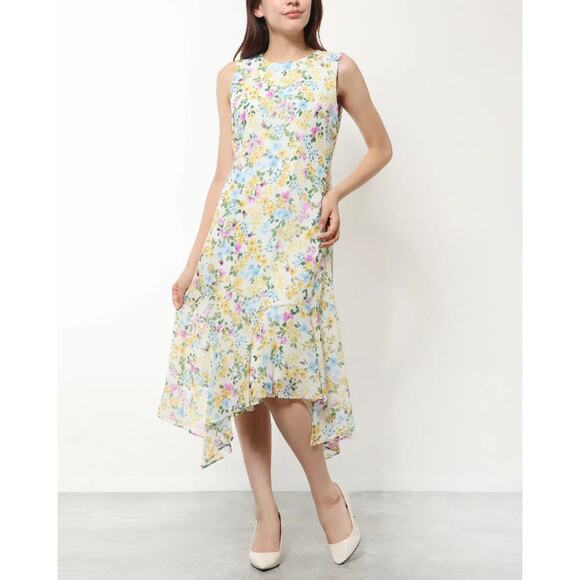 Calvin Klein Dresses & Skirts - Calvin Klein Sleeveless Chiffon A Line Floral Asymmetric Midi Dress 12